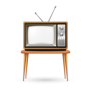 Vektör Gerçekçi Retro TV Alıcısı Beyaz Arkaplanda izole edildi. Ev Tasarımı Konsepti. Front View 'da klasik TV seti. Televizyon Konsepti .