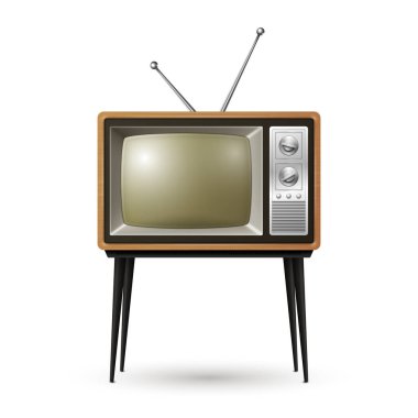 Vektör Gerçekçi Retro TV Alıcısı Beyaz Arkaplanda izole edildi. Ev Tasarımı Konsepti. Front View 'da klasik TV seti. Televizyon Konsepti.