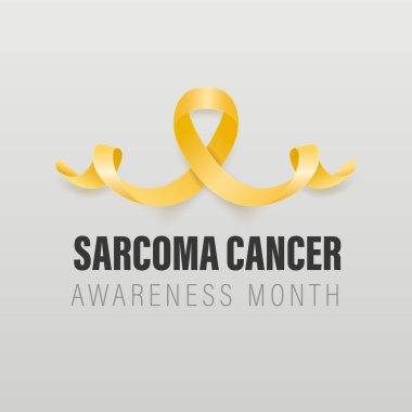 Sarkoma, Kemik Kanseri Banner, Kart, Vector 3d Gerçekçi Sarı Kurdele Gri Arkaplanda. Sarkoma Kanseri Bilinci Ay Sembol Kapanışı, Temmuz. Dünya Kemik Kanseri Günü Konsepti.