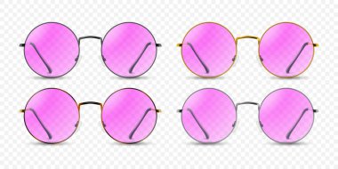 Vektör 3d Gerçekçi Yuvarlak Gözlük Çerçevesi İzole edildi. Kadın ve Erkekler İçin Şeffaf Güneş Gözlüğü, Suç ortağı. Optik, Lens, Vintage, Moda Gözlüğü. Ön Görünüm.