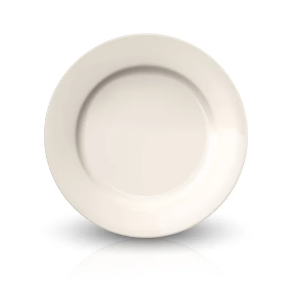 Vecteur Réaliste Blanc Beige Porcelaine Vide Plaque Céramique Icône Fermer — Image vectorielle