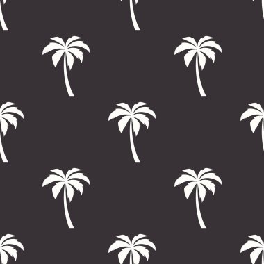 Palmiye Ağaçları, Palmiye Ağacı Tasarım Şablonu, Yazdırma. Palm Siluetleri. Tropik, tatil, plaj, yaz konsepti. Vektör İllüstrasyonu. Ön Görünüm.
