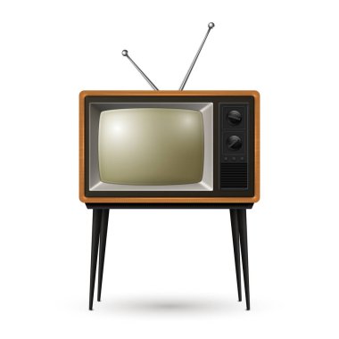 Vektör Gerçekçi Retro TV Alıcısı Beyaz Arkaplanda izole edildi. Ev Tasarımı Konsepti. Front View 'da klasik TV seti. Televizyon Konsepti.