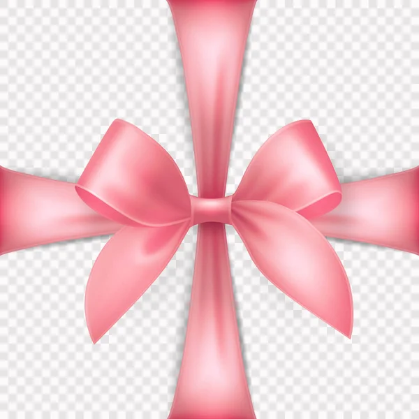 Ruban Cadeau Réaliste Vectoriel Rose Arc Pour Carte Vœux Cadeau — Image vectorielle
