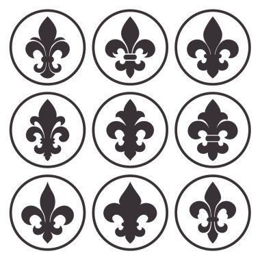 Fleur De Lis Set. Heraldik Lily Koleksiyonu, Vektör İllüzyonu.