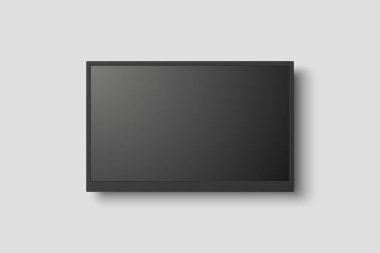 Vektör 3d Gerçekçi Modern TV Ekranı. Minimalist Stylish Lcd Paneli, Led TV Frame. Mockup için Büyük Bilgisayar Monitörü Görünüm Tasarımı. Boş Televizyon Şablonu. Katalog, Web Sitesi Konsepti. Ön Görünüm.
