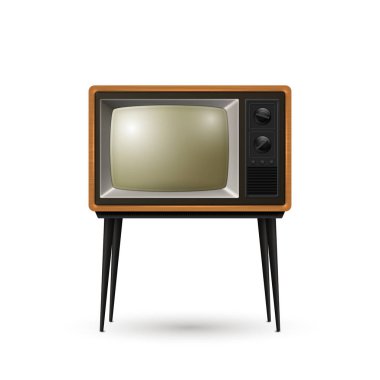 Vektör Gerçekçi Retro TV Alıcısı Beyaz Arkaplanda izole edildi. Ev Tasarımı Konsepti. Front View 'da klasik TV seti. Televizyon Konsepti.