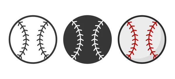 Vector Cartoon Baseball Zestaw Zbliżenie Izolacja Czarno Białe Kolorowe Baseball — Wektor stockowy