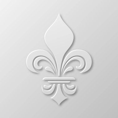 Vektör Gerçekçi Kağıt 3d Fleur De Lis Kapanış Beyaz Arkaplanda. Heraldic Lily İmza, Vektör İllüstrasyonu.
