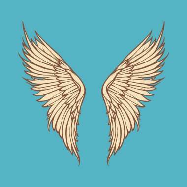 Vektör Kanatları Simgesi. Klasik Melek Kanatları Simgesi, Tasarım Şablonu, Clipart. Aşk tanrısı, melek ya da kuş kanatları. Vektör illüstrasyonu.