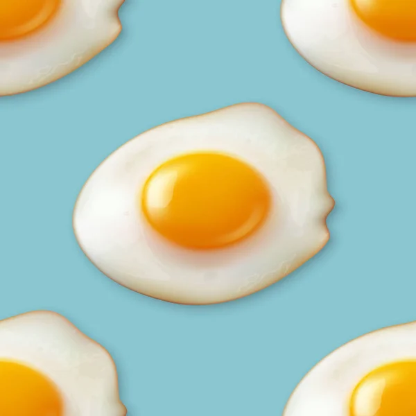 矢量无缝图案与现实的炒蛋 蓝色背景上的小圆球 健康早餐 蛋白质食物 膳食概念 设计模板 — 图库矢量图片
