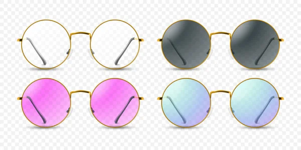 Vector Realista Marco Redondo Gafas Marco Aislado Gafas Sol Transparentes — Archivo Imágenes Vectoriales