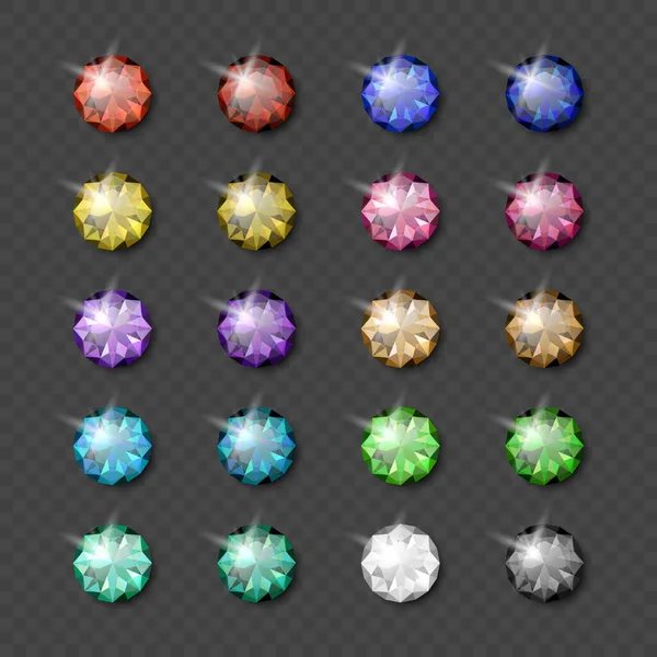 Vector Realistische Bunte Edelstein Symbole Set Bunte Diamanten Kristall Strass — Stockvektor