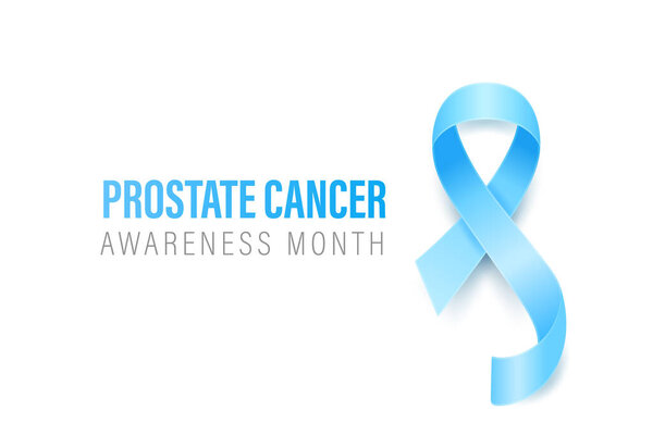 Prostate Cancer Banner, Card, Placard with Vector 3d Realistic Blue Ribbon on White Background. Prostatea Cancer Awareness Month Symbol Closeup, September. World Prostate Cancer Day Concept.