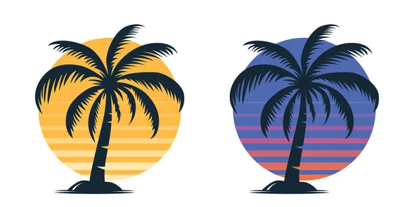 Vektorové Palmy Ikony Palem Izolované Palmové Siluety Pozadí Západu Slunce — Stockový vektor