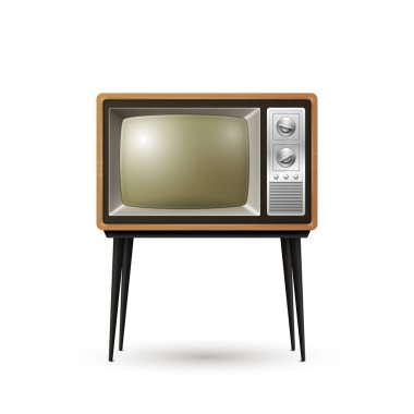 Vektör Gerçekçi Retro TV Alıcısı Beyaz Arkaplanda izole edildi. Ev Tasarımı Konsepti. Front View 'da klasik TV seti. Televizyon Konsepti.
