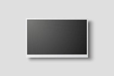 Vektör 3d Gerçekçi Modern TV Ekranı. Minimalist Stylish Lcd Paneli, Led TV Frame. Mockup için Büyük Bilgisayar Monitörü Görünüm Tasarımı. Boş Televizyon Şablonu. Katalog, Web Sitesi Konsepti. Ön Görünüm.