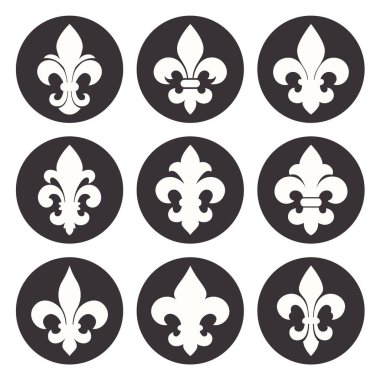 Fleur De Lis Set. Heraldik Lily Koleksiyonu, Vektör İllüzyonu.