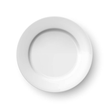 Vektör 3d Gerçekçi Beyaz Boş Porselen, Seramik Tabak Simgesi Kapatma İzole edildi. Mockup için tasarım şablonu. Hisse Vektörü İllüstrasyonu. Üst Görünüm.