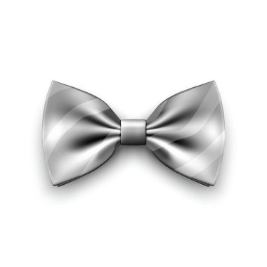 Vektör 3d Gerçekçi Gri Fiyonk Bağlama Simgesi Beyaz Arkaplan 'da izole edildi. İpek parlak papyon, kravat beyefendi. Model, Tasarım Şablonu. Erkek için papyon. Erkekler Moda, Babalar Günü Tatili.