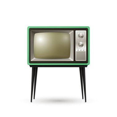 Vektör Gerçekçi Retro TV Alıcısı Beyaz Arkaplanda izole edildi. Ev Tasarımı Konsepti. Front View 'da klasik TV seti. Televizyon Konsepti.