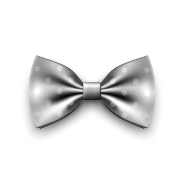 Vektör 3d Gerçekçi Gri Yay Kravat Simgesi Kapanışı Beyaz Arkaplan 'da izole edildi. İpek parlak papyon, kravat beyefendi. Model, Tasarım Şablonu. Erkek için papyon. Erkekler Moda, Babalar Günü Tatili.