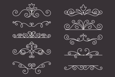 Vektör Dekoratif Doğrusal Bölme Ayarları. Vintage Frame Design Elements, Filigree, Dekoratif Sınırlar, Sayfa Dekorasyonları, Böcekler İzole Edildi.