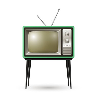Vektör Gerçekçi Retro TV Alıcısı Beyaz Arkaplanda izole edildi. Ev Tasarımı Konsepti. Front View 'da klasik TV seti. Televizyon Konsepti.