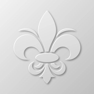 Vektör Gerçekçi Kağıt 3d Fleur De Lis Kapanış Beyaz Arkaplanda. Heraldic Lily İmza, Vektör İllüstrasyonu.