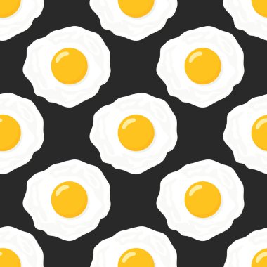 Düz Kızarmış Yumurtalı Kusursuz Kalıp, Siyah Arkaplanda Omlet. Sağlıklı Kahvaltı, Protein Gıda, Beslenme Konsepti. Tasarım Şablonu.