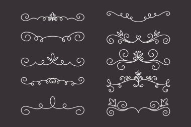 Vektör Dekoratif Doğrusal Bölme Ayarları. Vintage Frame Design Elements, Filigree, Dekoratif Sınırlar, Sayfa Dekorasyonları, Böcekler İzole Edildi.