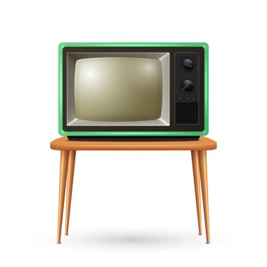 Vektör Gerçekçi Retro TV Alıcısı Beyaz Arkaplanda izole edildi. Ev Tasarımı Konsepti. Front View 'da klasik TV seti. Televizyon Konsepti.