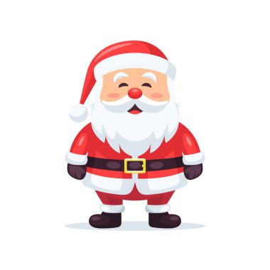 Gülümseyen Mutlu Noel Baba Simgesi 'nin Düz Vektör Portresi. Çizgi film Noel Baba Etiket Simgesi, İzole Vektör İllüstrasyonu, Ön Görünüm.