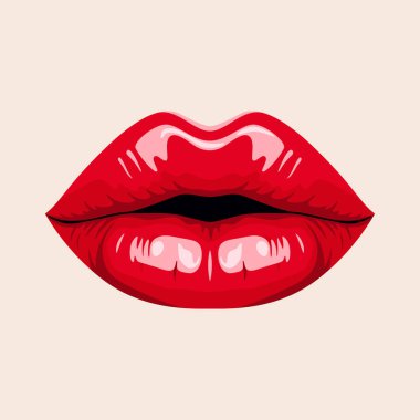 Düz Vektör Kırmızı Dişi Dudaklar Simge Kapanışı. Dudaklı Kadın Öpücük Veriyor. Öpücük, Aşk, Seksi ve Güzellik Konsepti. Modern Pop Art Çizgi Film Tarzı, Basit Tasarım.