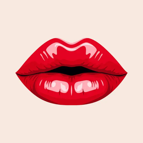 Vecteur Plat Rouge Lèvres Féminines Icône Gros Plan Woman Lips Illustration De Stock