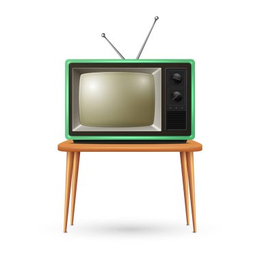 Vektör Gerçekçi Retro TV Alıcısı Beyaz Arkaplanda izole edildi. Ev Tasarımı Konsepti. Front View 'da klasik TV seti. Televizyon Konsepti.