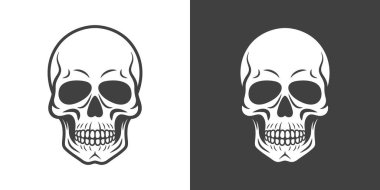 Vektör Siyah ve Beyaz Kafatası oyunu izole edildi. Outline 'lı Kurukafalar Koleksiyonu, Front View' daki Kesme Tarzı. El Çizimi Kafatası Tasarım Şablonu.