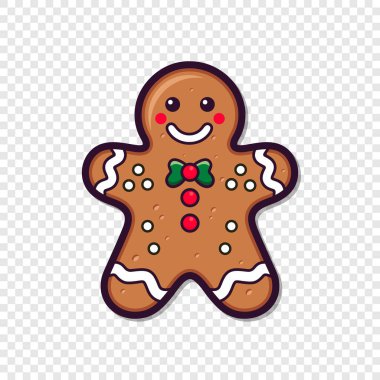 Düz Vektör Zencefilli Çörek Adam. Noel ikonu. Zencefilli Kek Tasarım Şablonu, Bayram Kış Sembolü. Yeni yıl kurabiyeleri, şeker konsepti. Vektör illüstrasyonu.
