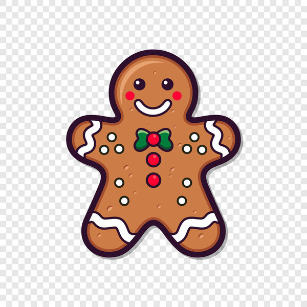Flat Vector Gingerbread Man. Christmas Icon. Gingerbread Design Template, Holiday Winter Symbol. New Year Cookies, Sweets Concept. Vector illustration.