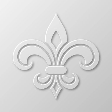 Vektör Gerçekçi Kağıt 3d Fleur De Lis Kapanış Beyaz Arkaplanda. Heraldic Lily İmza, Vektör İllüstrasyonu.