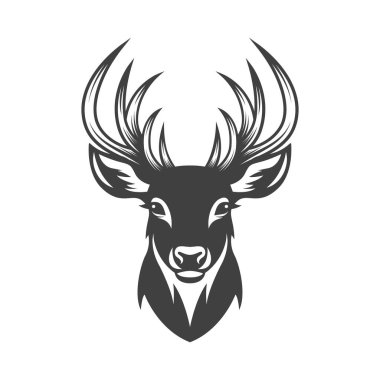 Boynuzlu Noel Ren Geyiği Vektörü, Boynuzlular. Geyik silueti. El çizimi geyik portresi. Vahşi hayvan tasarım elementi. Noel Geyiği, Avcılar, Hipster Konsepti.