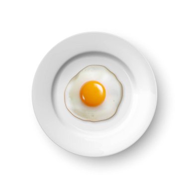 Top View 'da izole edilmiş Tabak Kapağı Üzerinde Gerçekçi Vektör 3d Kızarmış Yumurta. Çırpılmış yumurta, omlet ya da omlet tasarım şablonu, kahvaltı konsepti.