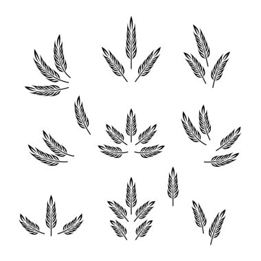 Düz Vektör Tarım Simgesi İzole edilmiş, Organik Buğday, Pirinç Kulak. Ekmek, Bira Logosu, Paketleme, Etiketler için Tasarım Şablonu.