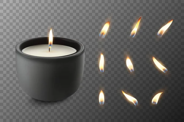 病媒3D现实石蜡蜡燃烧党 温泉蜡烛和燃烧火焰设置闭塞 火焰设计模板 前视图 图库矢量图片