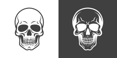 Vektör Siyah ve Beyaz Kafatası Simgesi Yakın çekim izole edildi. Outline 'lı Kurukafalar Koleksiyonu, Front View' daki Kesme Tarzı. El Çizimi Kafatası Tasarım Şablonu.