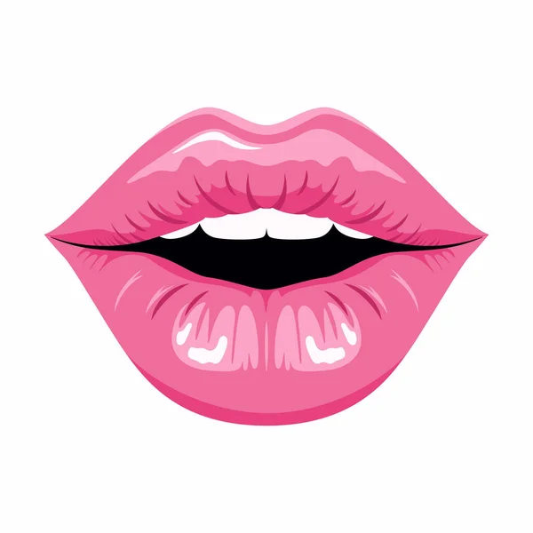 stock vector Flat Vector Pink Female Lips Icon Closeup. Woman Lips Giving Kisses. Kiss, Love, Sexy and Beauty Concept. Modern Pop Art Cartoon Comic Style, Simple Design.