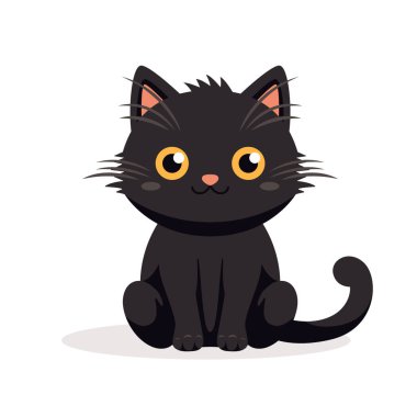 Vector Düz Kara Kedi. Çizgi film Kedi Simgesi İzole Edildi. Siyah Şirin ve Komik Kedi Ön Görüşte.
