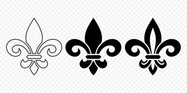 Vector Vintage White ve Black Fleur De Lis Icon Set izole edildi. Heraldic Lily, Retro Tasarım Elementi. Vektör İllüstrasyonu.