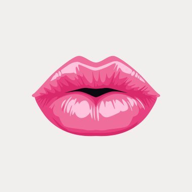 Düz Vektör Pembe Dudak Simgesi Kapanışı. Dudaklı Kadın Öpücük Veriyor. Öpücük, Aşk, Seksi ve Güzellik Konsepti. Modern Pop Art Çizgi Film Tarzı, Basit Tasarım.