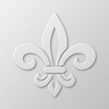 Vektör Gerçekçi Kağıt 3d Fleur De Lis Kapanış Beyaz Arkaplanda. Heraldic Lily İmza, Vektör İllüstrasyonu.